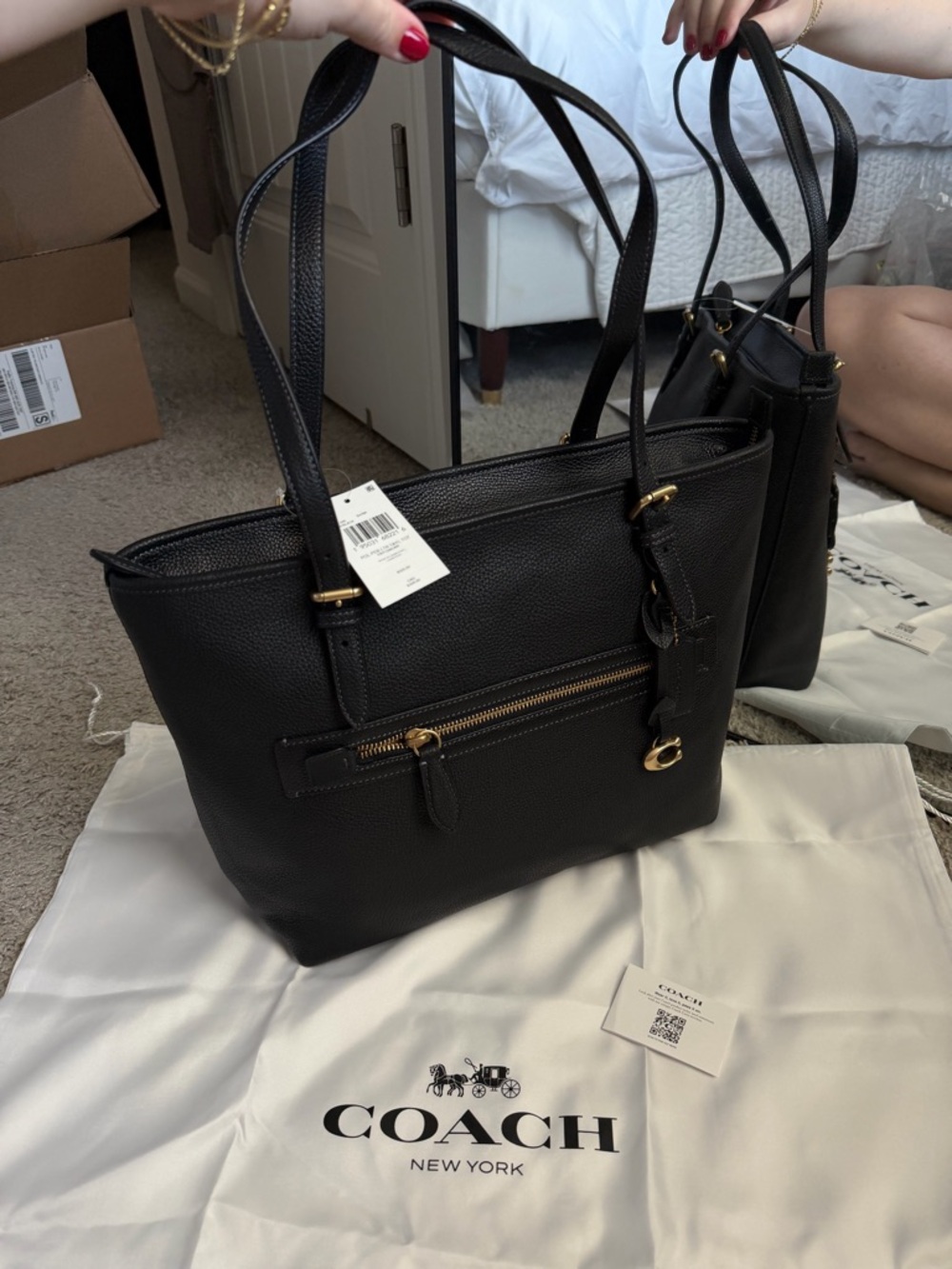 Coach Taylor Black Polished Pebbled Leather Tote